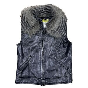 DreamPop Cynthia Rowley Kids Black Faux Leather Vest w/ Fur Collar Size 8